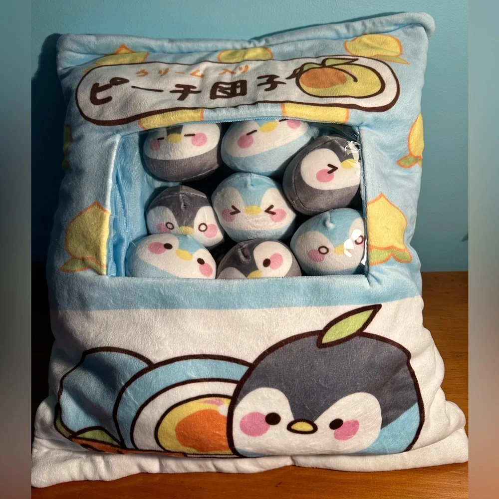 Kawaii Tactile Squishie Anime Sleep & Play Plush Penguins in Pillow ~ Set of 8